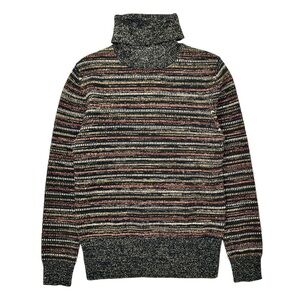 Marc Jacobs Black Gold Brown Metallic Striped Oversized Turtleneck Wool Sweater